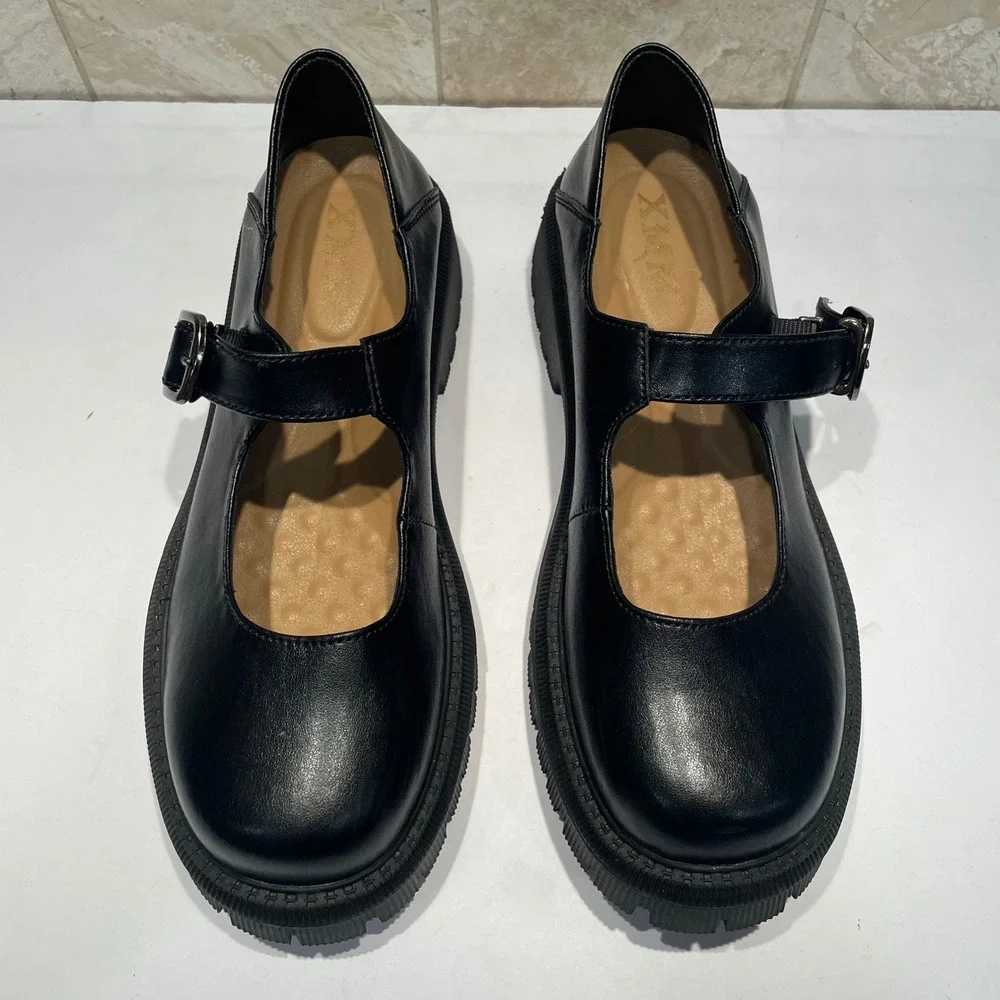 XMM Black Chunky Platform Mary Janes Lug Sole Buckle Shoes WF9022-41 Womens 8.5